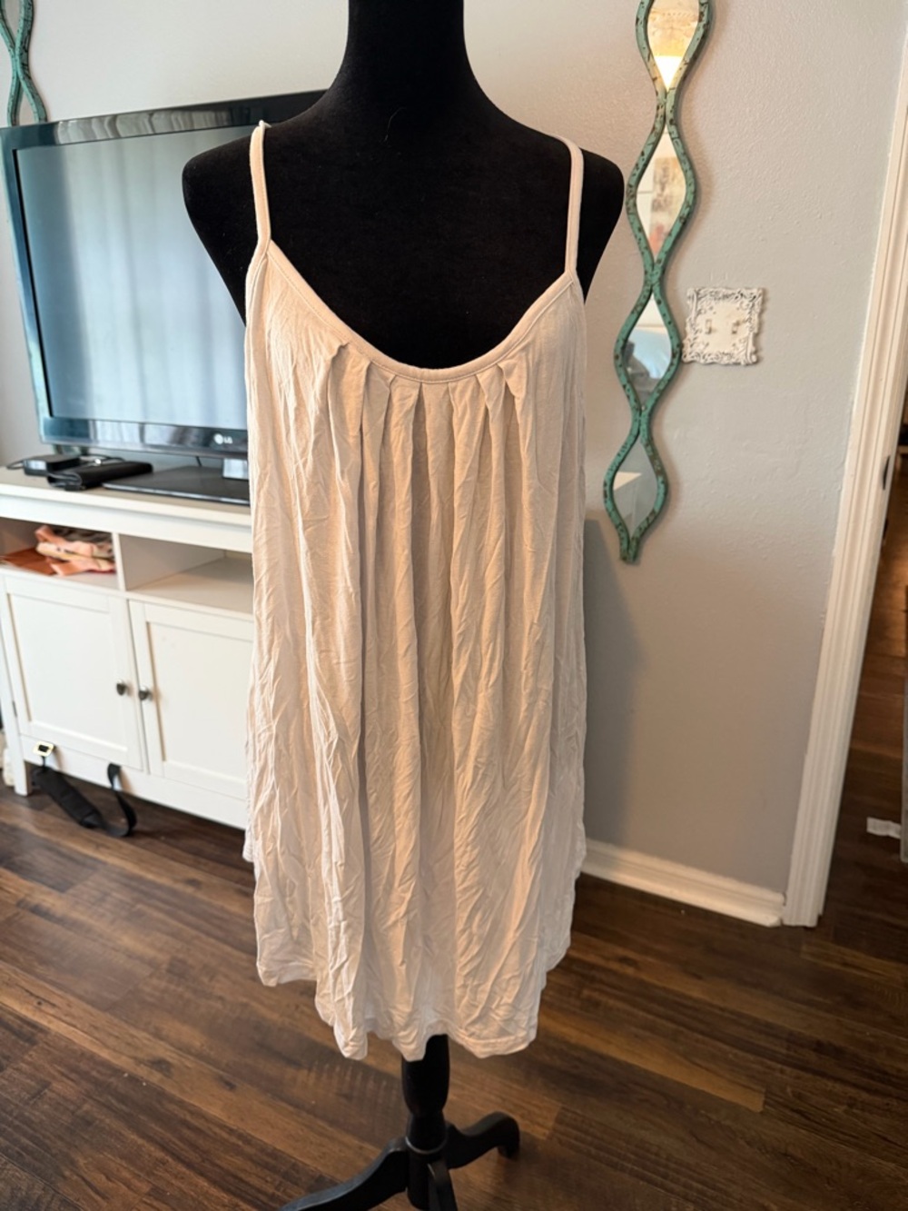 Light Cream Spaghetti-Strap Midi Dress